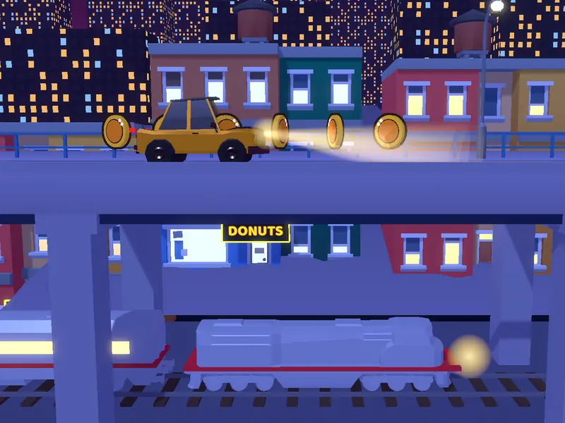 A neon-lit city street at night